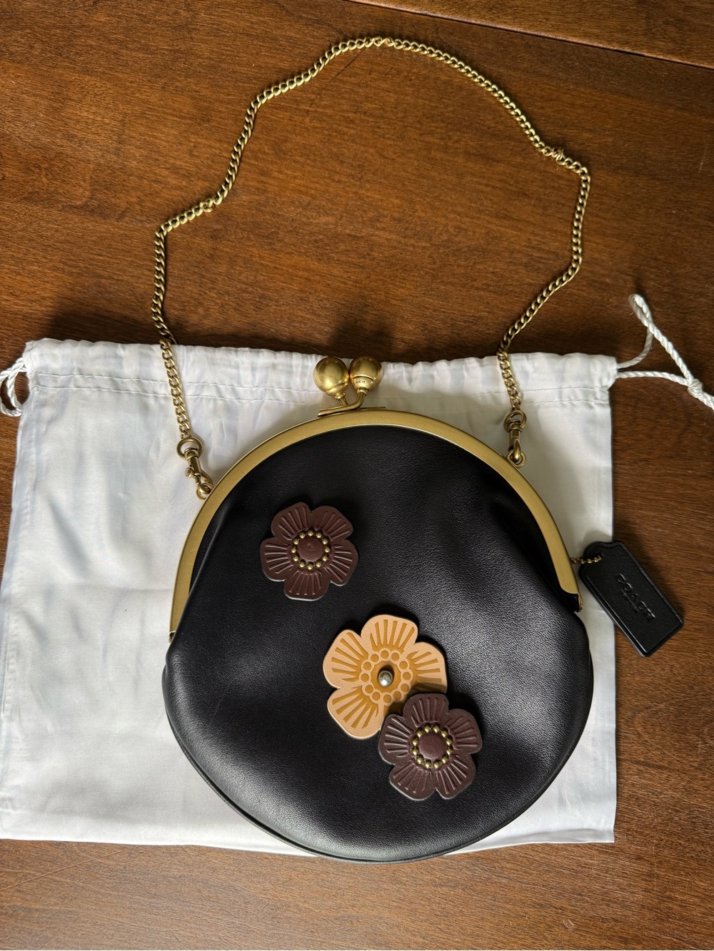 Coach Kisslock Pouch Black with Tea Roses - style CFB88